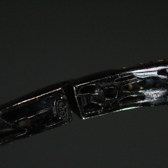 STERLING SILVER BLACKENED CITRINE ENAMEL BANGLE BRACELET - Picture 8 of 8